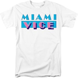 Retro Miami Vice Classic Logo on white tee shirt